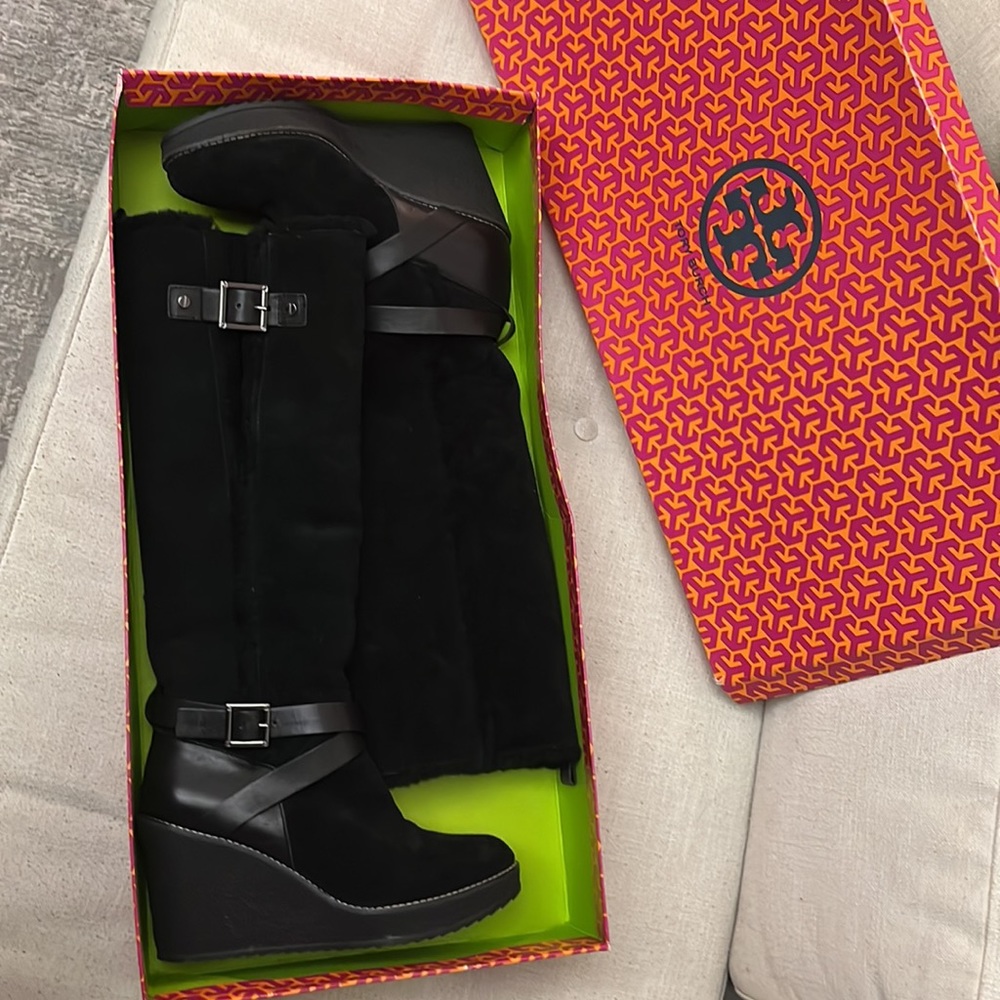 Brand New TORY BURCH Shearling Tall wedge Boots 10